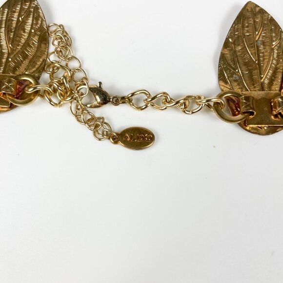 Aldo Gold Tone Leaf Bib Necklace Choker Collar Leaves Chunky Wide - Picture 3 of 4